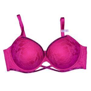 Victoria's Secret Very Sexy Shine Cradle Lace Push-Up Bra Hot Pink Size 42D